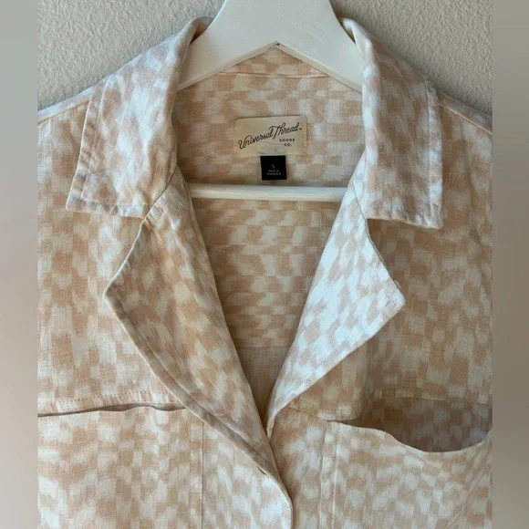 EUC Universal Thread Oversized Linen Blend Cropped Button Up in Cream (Size:S) - Picture 7 of 10